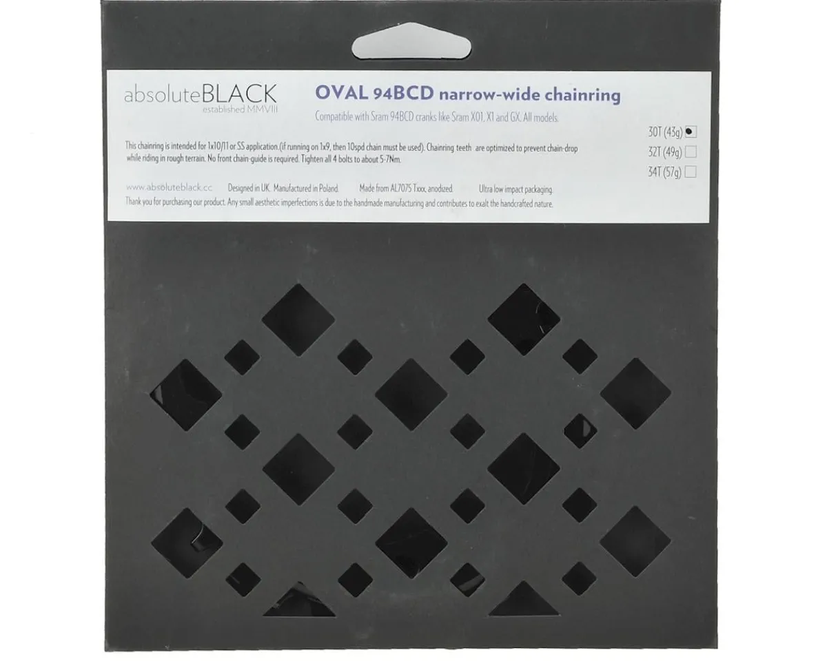 Absolute Black Chainrings & Accessories|SRAM Oval Mountain Chainrings (Black) (1 x 10/11/12 Speed) (94mm BCD) (Single) (30T)