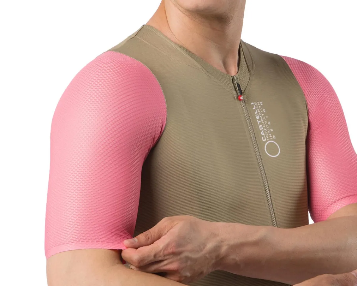Castelli Jerseys|Summer Essentials|Corretto Short Sleeve Jersey (Elmwood/Rosa Giro-White) (M)