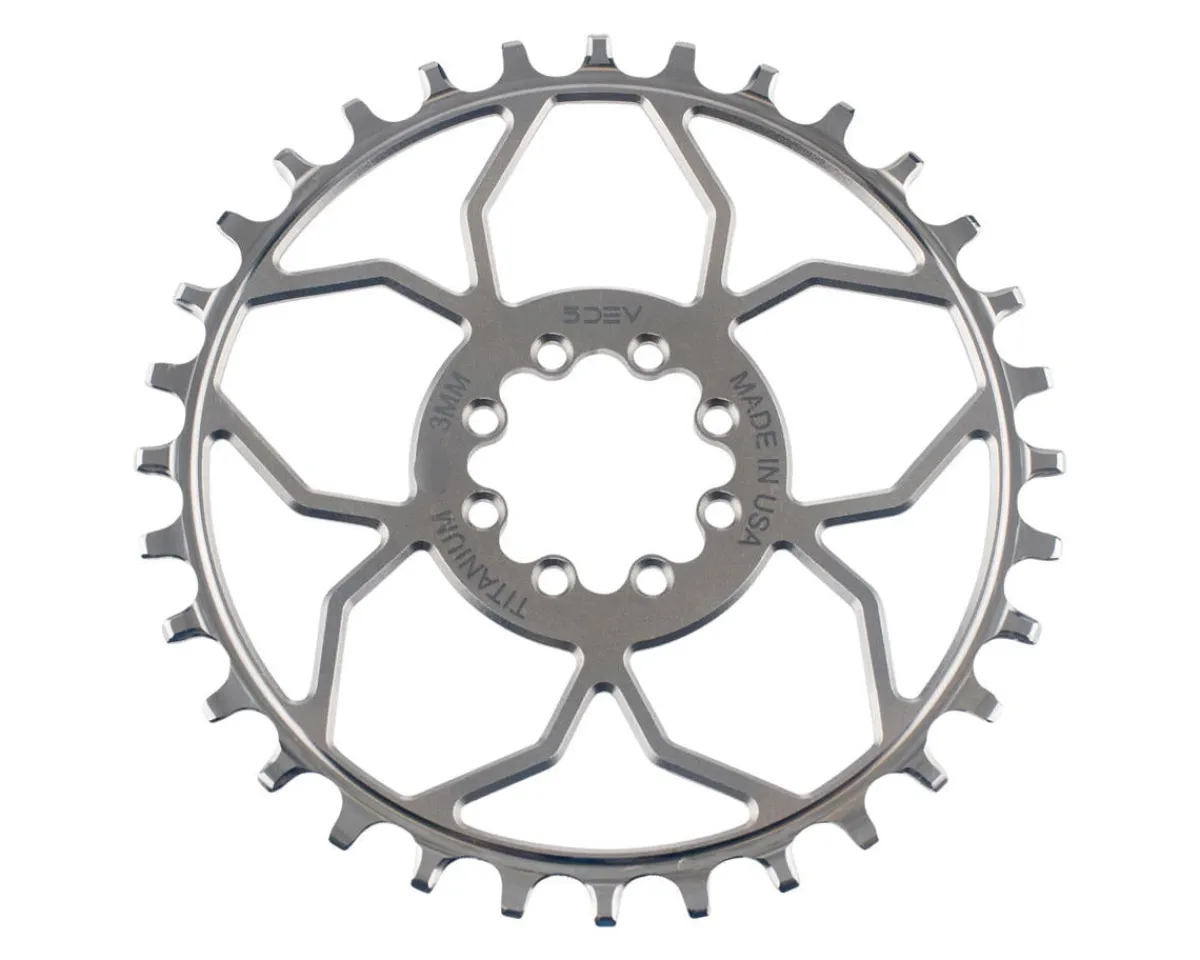 5Dev Chainrings & Accessories|Titanium 8-Bolt Chainring (Raw/Silver) (3mm Offset) (30T)