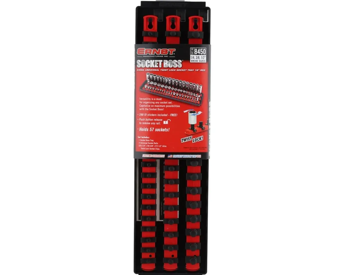 Ernst Manufacturing Tools|18" 3 Rail Twist Lock Socket Boss (Red) (1/4, 3/8 & 1/2")