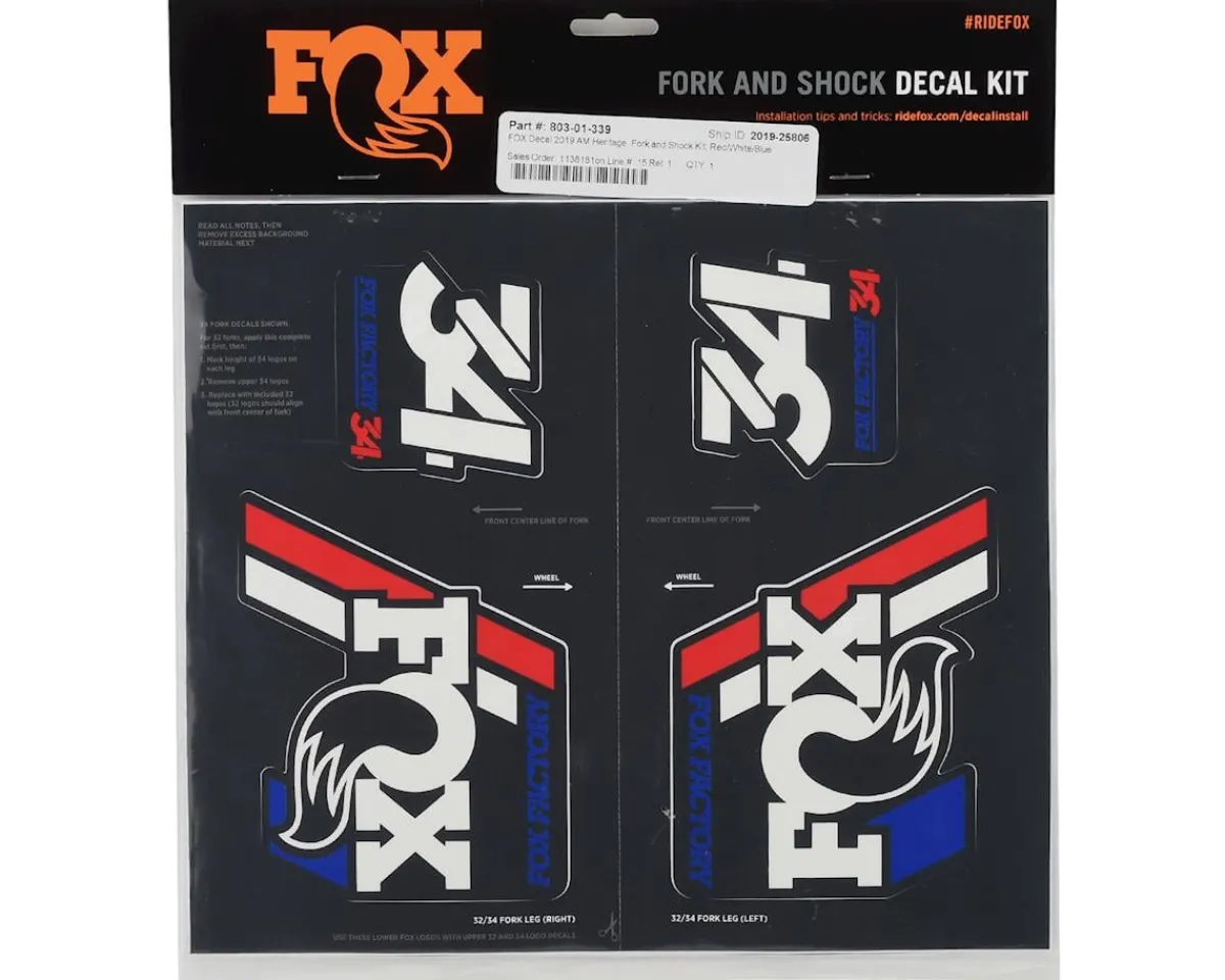 Fox Suspension Suspension|Heritage Decal Kit for Forks & Shocks (Red/White/Blue) (All Models Except Step Casts)