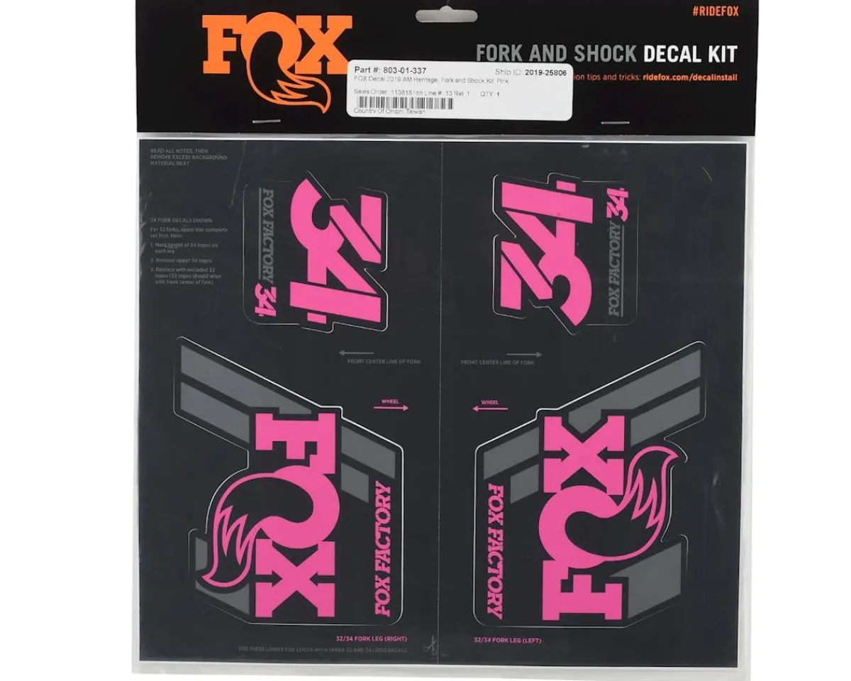Fox Suspension Suspension|Heritage Decal Kit for Forks & Shocks (Pink) (All Models Except Step Casts)