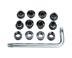 Full Speed Ahead Chainrings & Accessories|Torx T-30 Alloy Road Triple Chainring Nut/Bolt Set w/ Tool (Black)