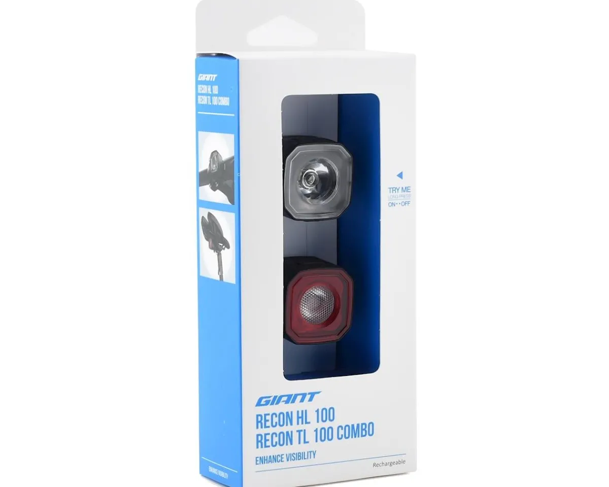 Giant Bike Lights|Recon HL100/TL100 Headlight & Tail Light Set (Black) (100/100 Lumens)