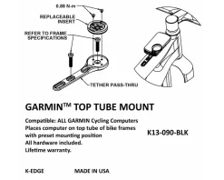 K-Edge Bike Computers|Mounts & Handlebar Accessories|Toptube Bike Computer Mount (Black) (Garmin Insert)