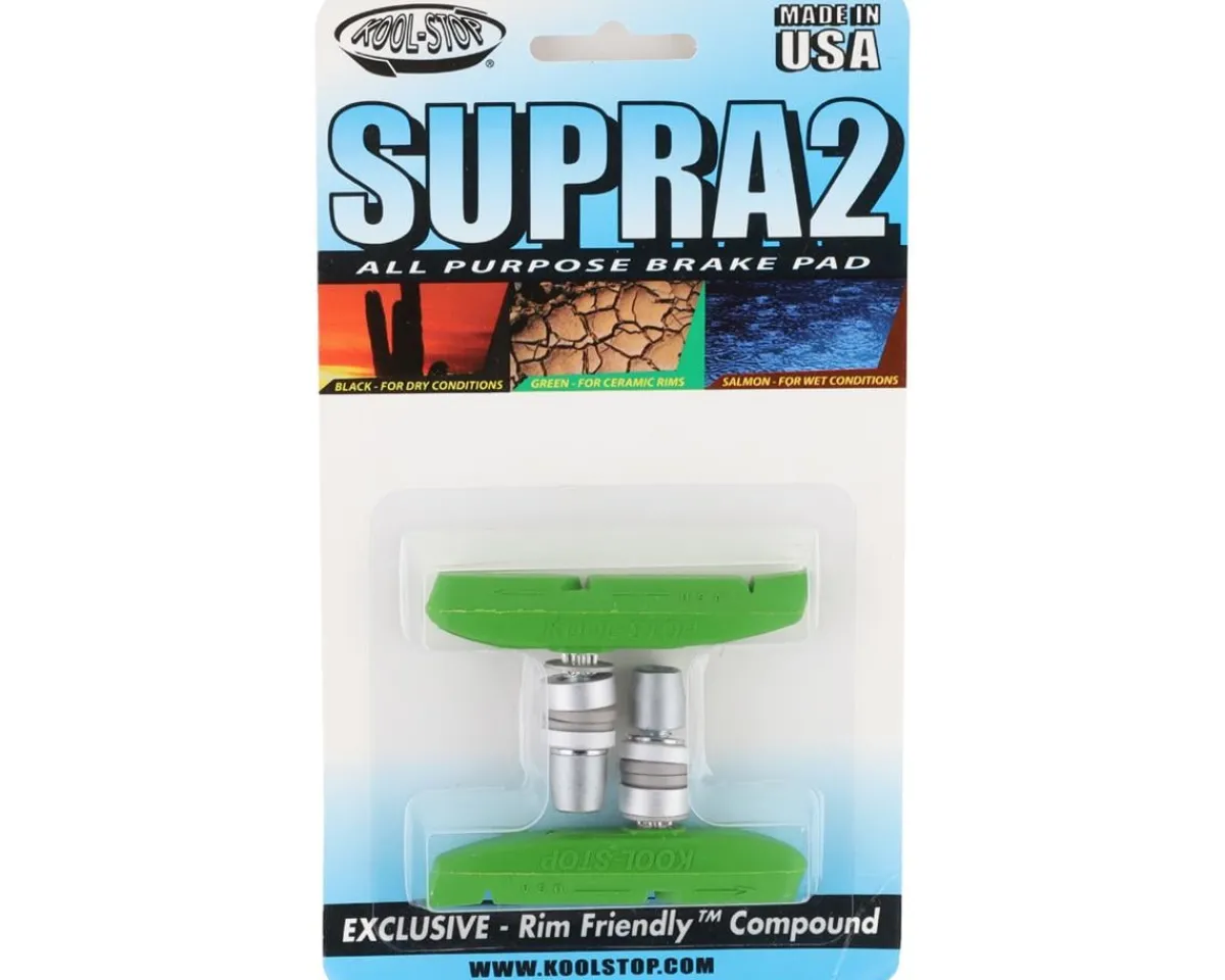 Kool Stop Brakes|Supra 2 Brake Pads (Lime Green) (1 Pair) (All-Weather Compound) (Threaded)