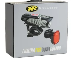 NiteRider Bike Lights|Lumina Pro 1000/Vmax+ Headlight & Tail Light Set (Black) (100/150 Lumens)
