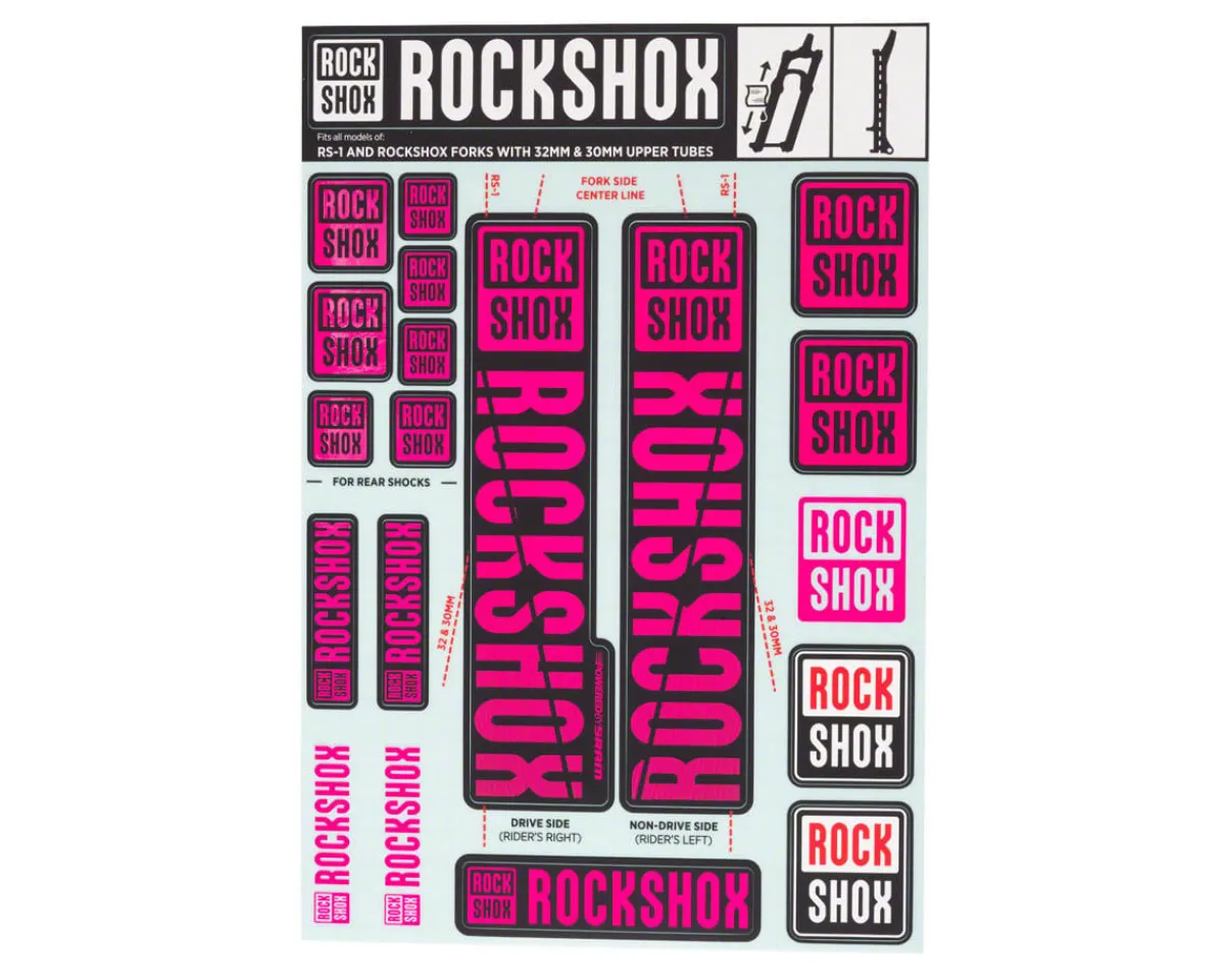 RockShox Suspension|Fork Decal Kit (Magenta) (For RS-1 and forks with 30/32mm Upper Tubes)