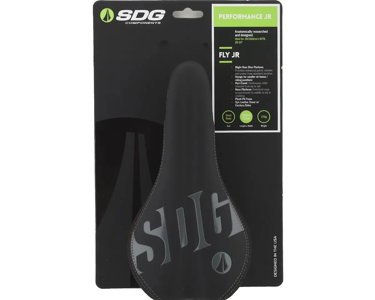 SDG Saddles & Seats|Fly Jr Kid's Saddle (Black) (Steel Rails) (122mm)
