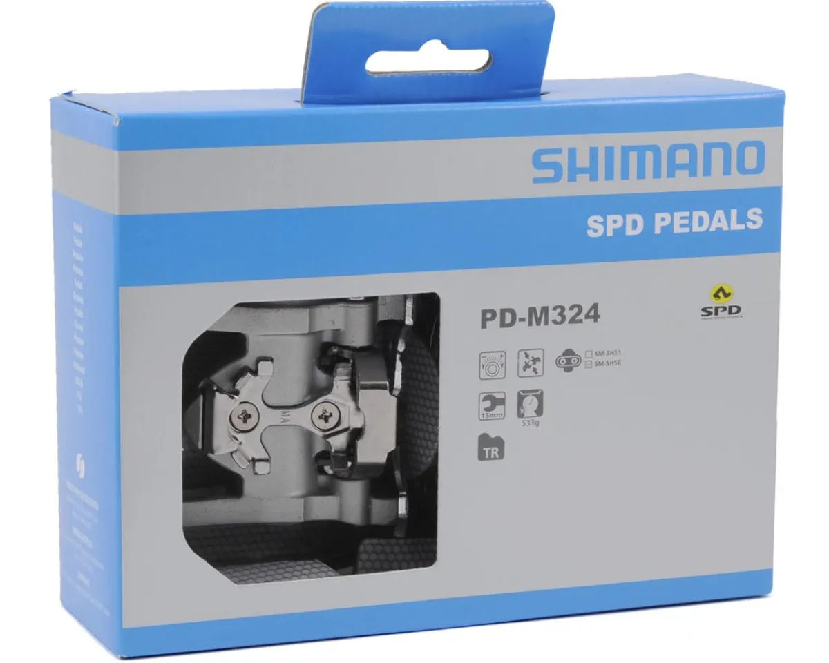 Shimano Pedals & Cleats|PD-M324 SPD/Platform Pedals (Silver) (Dual-Purpose)