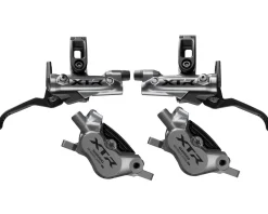 Shimano Brakes|XTR M9220 4-Piston Hydraulic Disc Brakes (Silver/Black) (Pair) (Post Mount) (Calipers Included)