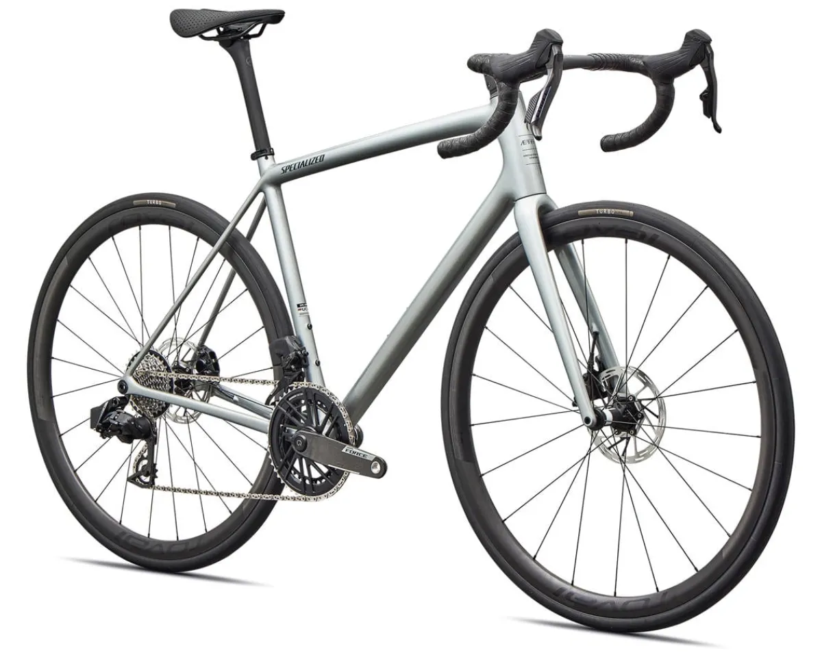 Specialized Road Bikes|Specialized Bikes|Aethos 2 Pro (Gloss Shadow Silver/Emerald Metallic) (56cm) (SRAM AXS)