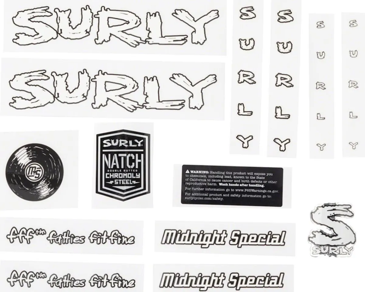 Surly Frame Protection & Decals|Midnight Special Frame Decal Set (White w/ Record)
