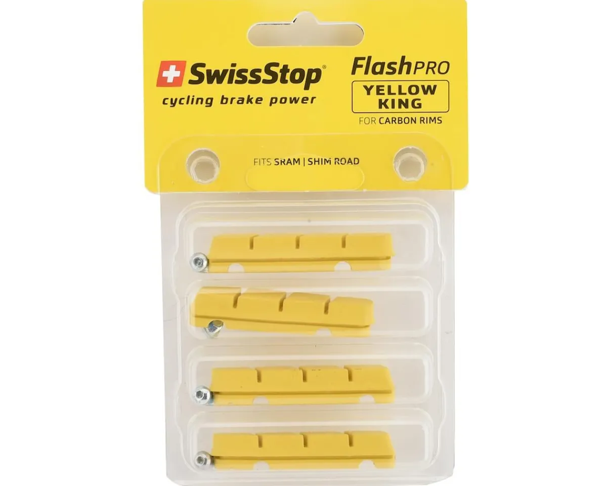 SwissStop Brakes|Yellow King Flash Pro Carbon Rim Brake Pad Inserts (Yellow) (2 Pairs) (For Shimano/SRAM)