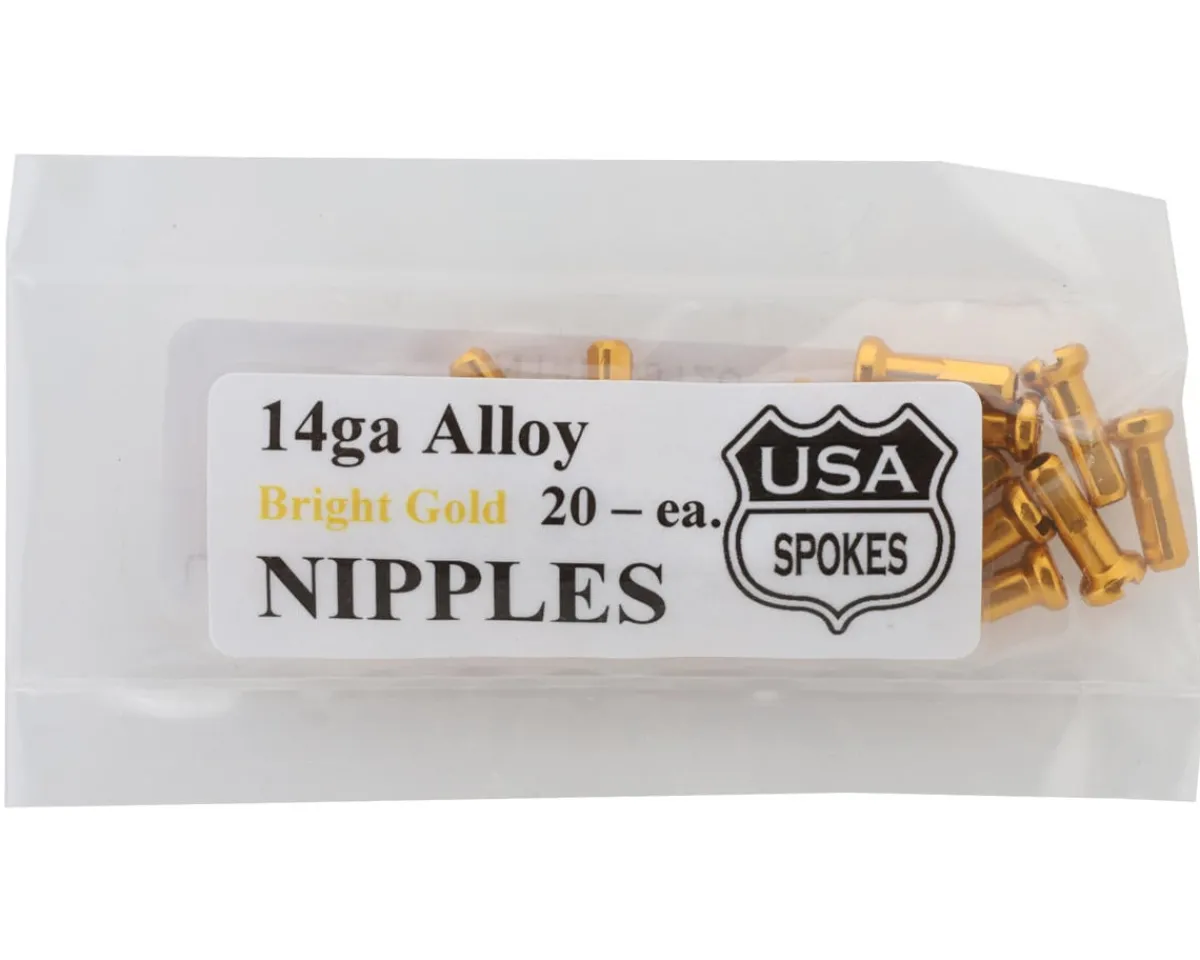 USA Brand Wheels & Parts|14g Alloy Nipples (Bright Gold) (Bag of 20)