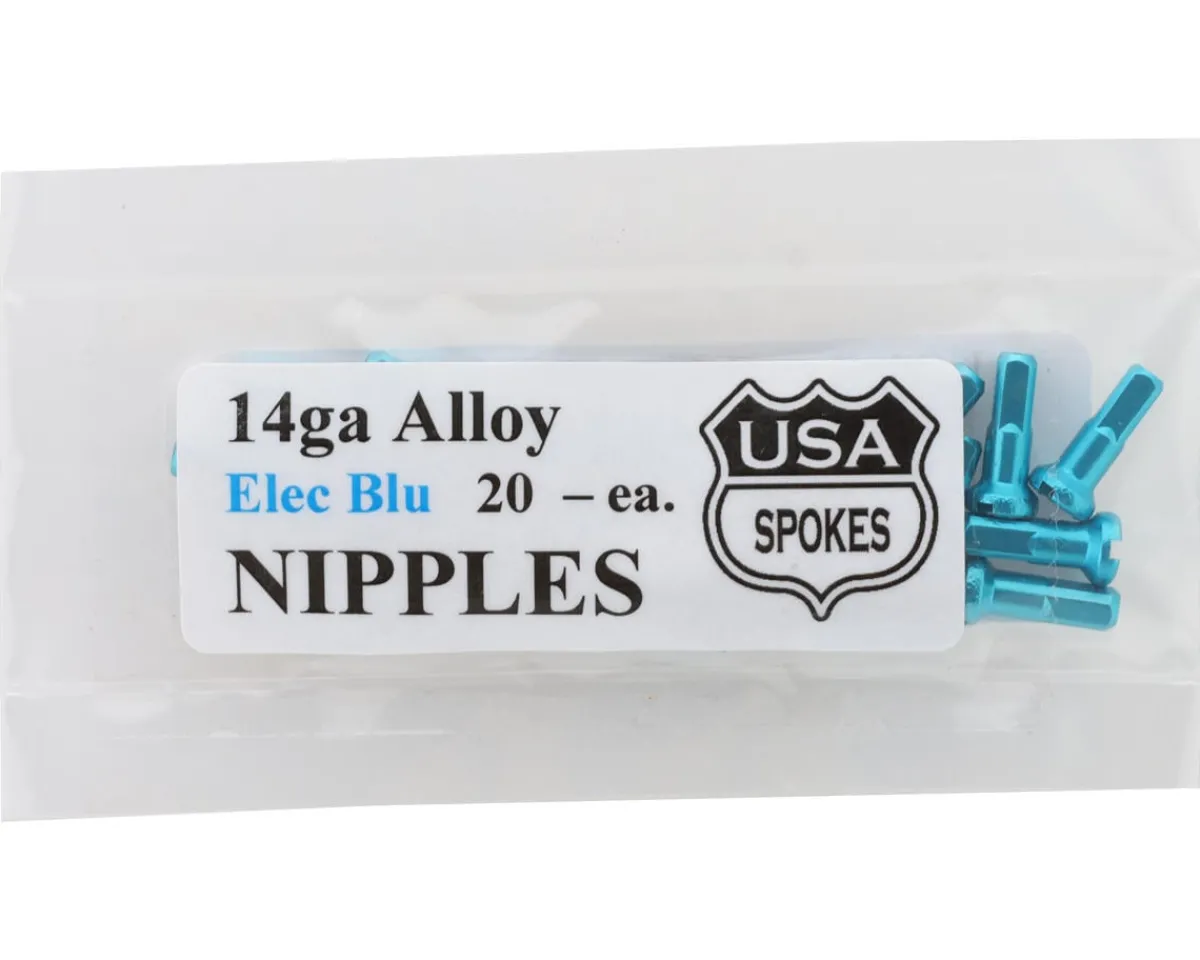 USA Brand Wheels & Parts|14g Alloy Nipples (Electric Blue) (Bag of 20)