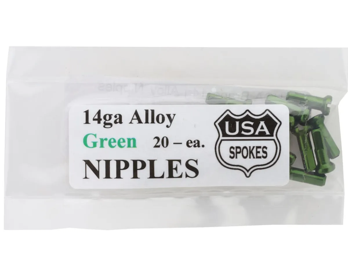 USA Brand Wheels & Parts|14g Alloy Nipples (Green) (Bag of 20)
