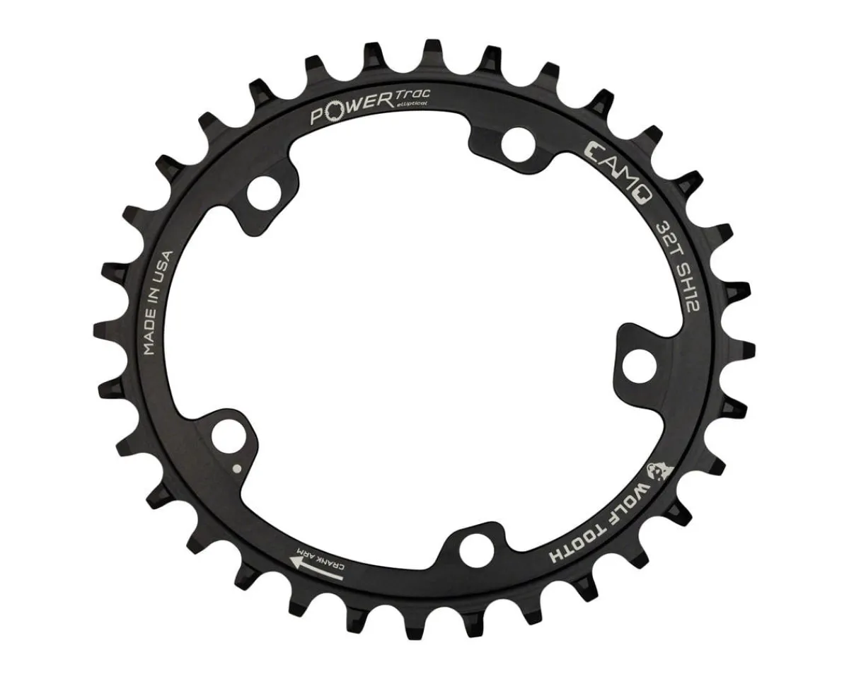 Wolf Tooth Components Chainrings & Accessories|CAMO Aluminum Elliptical Chainring (Black) (Drop-Stop ST) (Single) (32T)