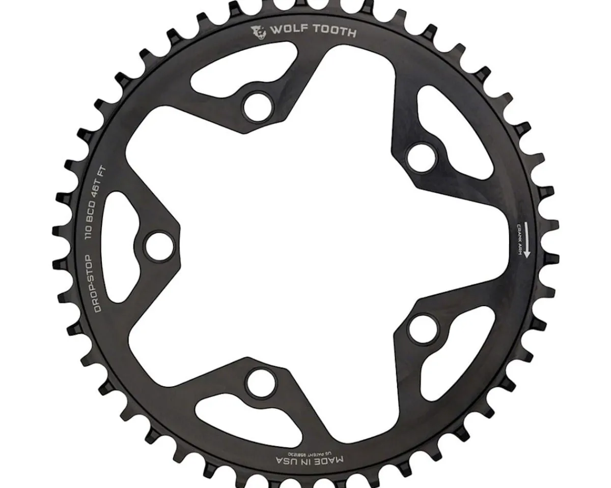 Wolf Tooth Components Chainrings & Accessories|Gravel/CX/Road Chainring (Black) (Drop-Stop B) (Single) (110mm BCD) (36T)