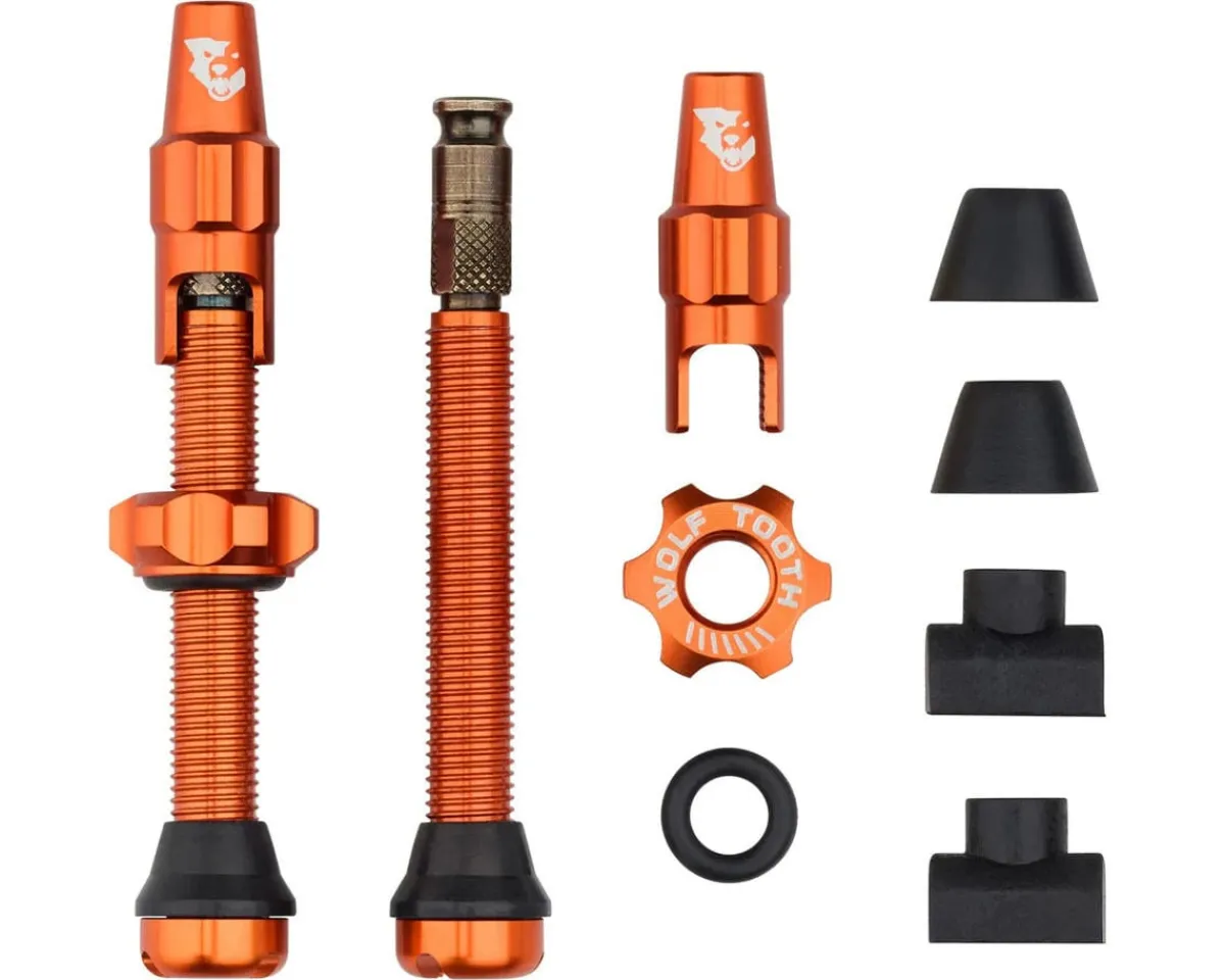 Wolf Tooth Components Tubeless Tire Tools|Tubeless Accessories|Tubeless Valve Stem Kit For Clik Valve (Orange) (44mm)