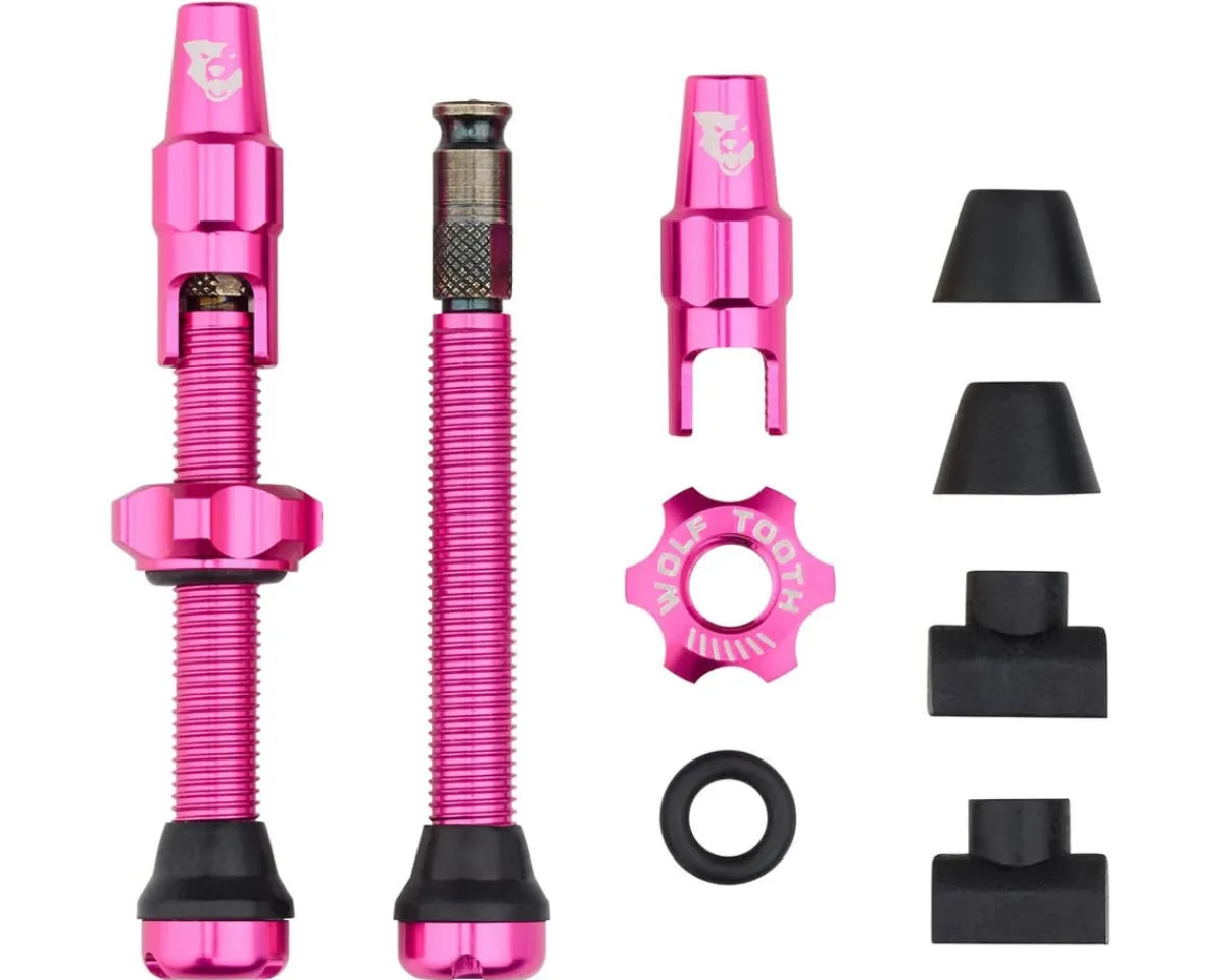 Wolf Tooth Components Tubeless Tire Tools|Tubeless Accessories|Tubeless Valve Stem Kit For Clik Valve (Pink) (44mm)