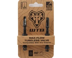 WTB Tubeless Tire Tools|Tubeless Accessories|TCS Max-Flow Tubeless Presta Valves (Black) (Pair) (44mm)